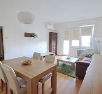 Wohnzimmer in einer 2-Zimmer-Wohnung mit Holzboden und Esstisch.