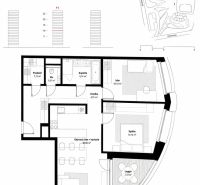 Grundriss einer 3-Zimmer-Wohnung mit Loggia in der Továrenská-Straße im Sky Park-Projekt.