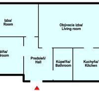 Grundriss einer 3-Zimmer-Wohnung mit Schlafzimmer, Wohnzimmer, Küche und Balkon.