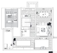 Grundriss eines Einfamilienhauses mit Holzboden und verschiedenen Wohnräumen.