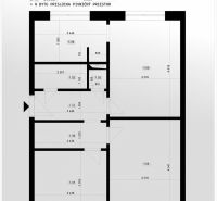 Grundriss einer 3-Zimmer-Wohnung mit Flur, Badezimmer, WC, Küche, Wohnzimmer, Zimmern und Loggia.