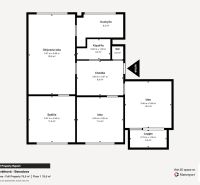 Grundriss einer 4-Zimmer-Wohnung mit Loggia und Küche.