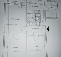 Grundriss einer 4-Zimmer-Wohnung mit Küche, Badezimmer, WC und Loggia.
