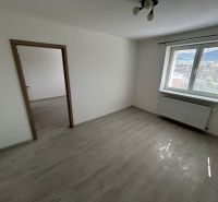 Ein Zimmer mit einem Holzboden, weißen Wänden und einem großen Fenster in einer 3-Zimmer-Wohnung.
