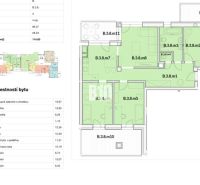 Grundriss einer 4-Zimmer-Wohnung mit Raumaufteilung und Flächenangaben in Quadratmetern.
