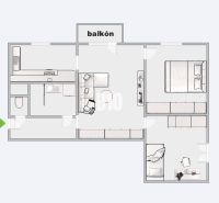 Grundriss einer 3-Zimmer-Wohnung mit Schlafzimmer, Wohnzimmer, Küche und Balkon.