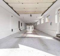 Eine geräumige Garage in einem Einfamilienhaus in der Stadt Nitra mit mehreren Fenstern und weißen Wänden.