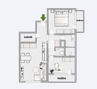 Grundriss einer 3-Zimmer-Wohnung mit Balkon, Loggia, Badezimmer und Ankleidezimmer.