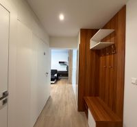 Flur mit Schrank und Holzboden in einer 3-Zimmer-Wohnung.