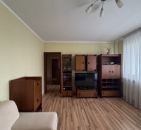Wohnzimmer in einer 3-Zimmer-Wohnung mit Möbeln und Holzboden.