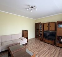 Wohnzimmer in einer 3-Zimmer-Wohnung mit Holzboden und Möbeln.