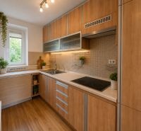 Küche in einer 3-Zimmer-Wohnung mit Holzboden und Zimmerpflanzen.