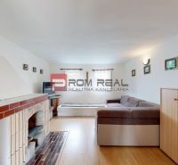 Wohnzimmer in einer Hütte mit Kamin, Sofa und Boden in Holzoptik.