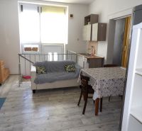 Wohnzimmer in einer 2-Zimmer-Wohnung mit Holzboden und einfacher Einrichtung.