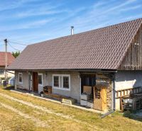 Ein Einfamilienhaus in Žabokreky mit einem großen Dach, Holzelementen und einem Hof.
