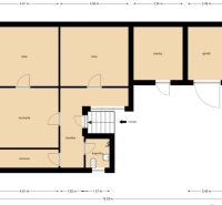 Grundriss eines Einfamilienhauses in Dolné Otrokovce mit Zimmer, Werkstatt und Garage.