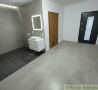 Badezimmer mit Waschbecken und Spiegel im Einfamilienhaus.