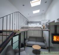 Innenraum eines Einfamilienhauses mit Galerie, Sofa, Kamin und Bett im Obergeschoss.
