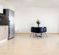 Küche in einer 2-Zimmer-Wohnung mit Holzboden und einfacher Einrichtung.