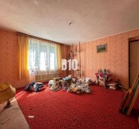 Ein Zimmer in einem Einfamilienhaus mit rotem Teppich und vielen Gegenständen überall.