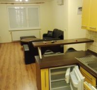 Küche in einer 3-Zimmer-Wohnung mit Holzboden und Sofa.
