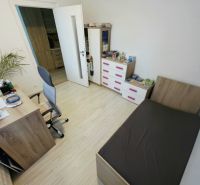 Ein Zimmer in einer 4-Zimmer-Wohnung mit Holzboden, Bett und Schreibtisch.