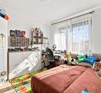 Kinderzimmer in einem Einfamilienhaus mit Spielzeug, gemustertem Teppich und Schreibtisch.