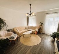 Helles Wohnzimmer in einer 2-Zimmer-Wohnung mit Holzboden.