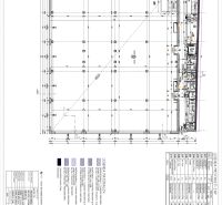 Architektonisches Schema von Geschäftsräumen mit Materiallegende und technischen Spezifikationen.