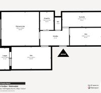 Grundriss einer 3-Zimmer-Wohnung mit Loggia und separater Küche und WC.