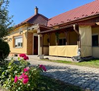 Ein Einfamilienhaus in Nadlice mit rotem Dach, Garten und Blumen.