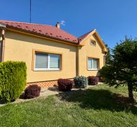 Ein Einfamilienhaus in Nadlice mit einem gepflegten Garten und gelber Fassade.