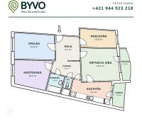 Grundriss einer 4-Zimmer-Wohnung mit geräumigem Wohnzimmer, Küche, Schlafzimmer und Balkon.