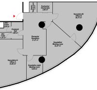 Grundriss der Büros mit Rezeption, Besprechungsräumen und Teeküche in der Čulenova-Straße.