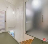 Glastüren, Netzgeländer und Holztreppen in einer 3-Zimmer-Wohnung.
