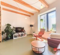 Wohnzimmer in einer 3-Zimmer-Wohnung mit Sofa, Sessel und Zimmerpflanzen.