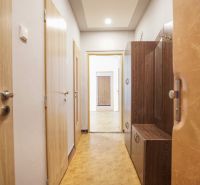 Flur in einer 2-Zimmer-Wohnung mit Holzboden und hellem Interieur.