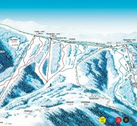 Lyžiarska mapa strediska Veľká Rača, Oščadnica s označenými zjazdovkami a oblasťami pre freeride.

Skikarte des Skigebiets Veľká Rača, Oščadnica mit markierten Pisten und Freeride-Bereichen.