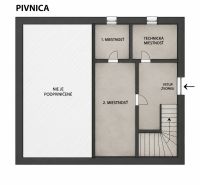 Grundriss des Kellers mit Technikraum und zwei Räumen im Einfamilienhaus.