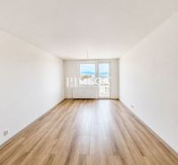 Geräumiges Wohnzimmer mit Zugang zum Balkon und Holzboden in einer 2-Zimmer-Wohnung.
