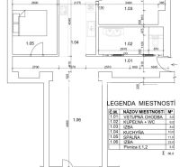 Grundriss einer 3-Zimmer-Wohnung mit Eingangsdiele, Küche, Badezimmer und Zimmer.