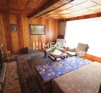 Wohnzimmer in einem Einfamilienhaus mit Kamin, Holzverkleidung und Sofa.