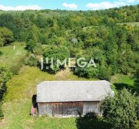 Ein Einfamilienhaus im Dorf Vyšné Ladičkovce, umgeben von grünen Hügeln und Bäumen.