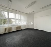 Büros mit großen Fenstern und dunklem Bodenbelag mit Dekor auf der Hauptstraße in Stropkov.