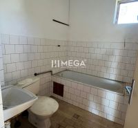 Badezimmer mit Dusche und Toilette in einem Einfamilienhaus, grundlegendes Interieur mit weißen Fliesen.