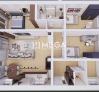 Grundriss eines Einfamilienhauses mit Holzboden und modernen Möbeln.