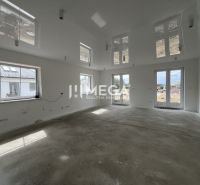 Ein geräumiges, helles Zimmer mit großen Fenstern in einem Einfamilienhaus.