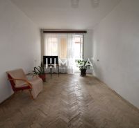Wohnzimmer in einer Zweizimmerwohnung mit Holzboden und einfacher Einrichtung.