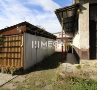 Ein Einfamilienhaus in Volica mit einem Blechunterstand im Hof und Kletterpflanzen.