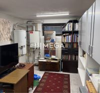 Bibliothek in einem Einfamilienhaus mit Fernseher, Teppich und Stauraum.